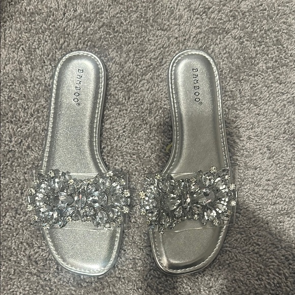 BAMBOO Silver Crystal Embellished Sandals - Picture 1 of 2